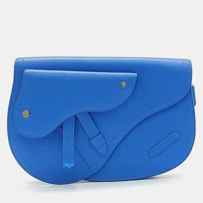 Pre-owned Dior Blue Leather Saddle Crossbody Bag