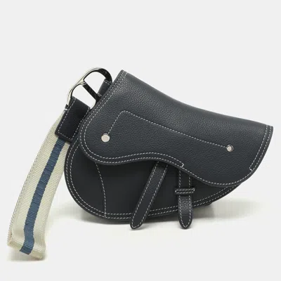 Pre-owned Dior Blue Leather Saddle Pouch Clutch