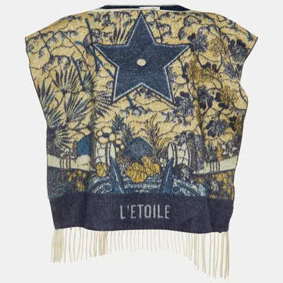 Pre-owned Dior Blue L'etoile Cashmere Fringed Poncho One Size