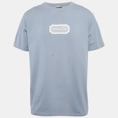 Pre-owned Dior Blue Logo Embroidered Cotton T-shirt Xl