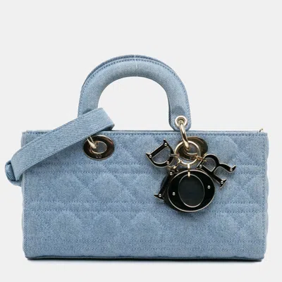 Pre-owned Dior Blue Medium Denim Cannage Lady D Joy