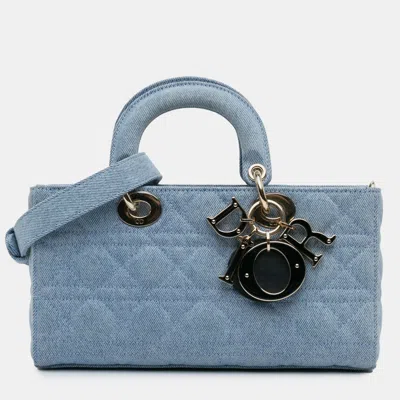 Pre-owned Dior Blue Medium Denim Cannage Lady D Joy