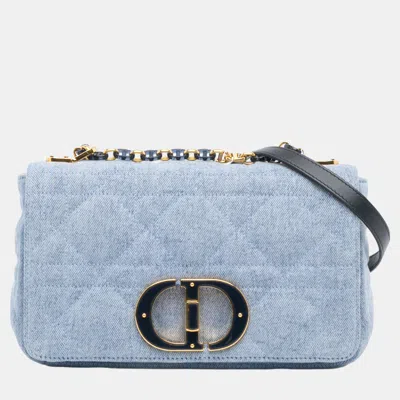 Pre-owned Dior Blue Medium Denim Macrocannage Caro Bag