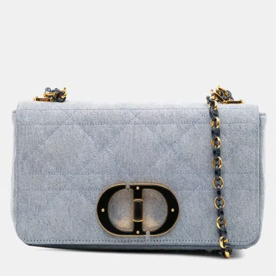 Pre-owned Dior Blue Medium Denim Macrocannage Caro Bag