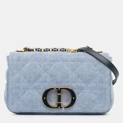 Pre-owned Dior Blue Medium Denim Macrocannage Caro Bag