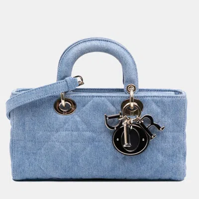 Pre-owned Dior Blue Medium Denim Macrocannage Lady D Joy Satchel