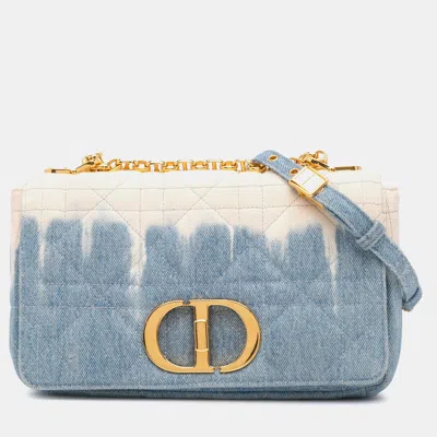 Pre-owned Dior Blue Medium Denim Tie Dye Macrocannage Caro Bag