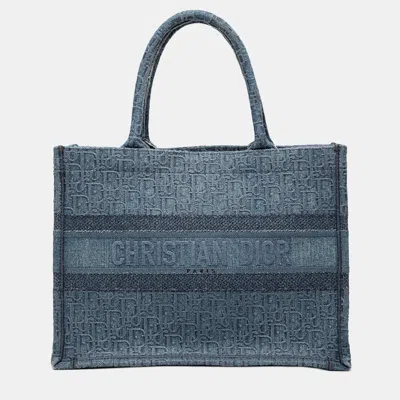 Pre-owned Dior Blue Medium Oblique Denim Book Tote