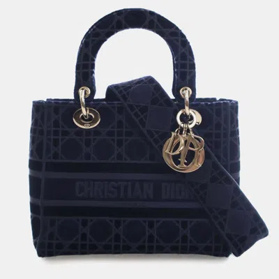 Pre-owned Dior Blue Medium Velvet Cannage Lady D Lite