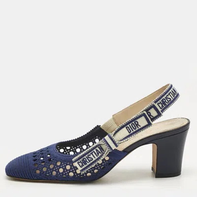 Pre-owned Dior Blue Mesh D-moi Slingback Pumps Size 37.5