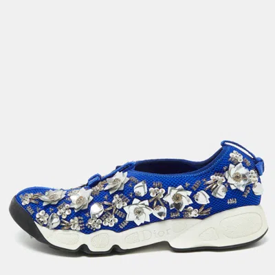 Pre-owned Dior Blue Mesh Embellished Fusion Slip On Sneakers Size 35