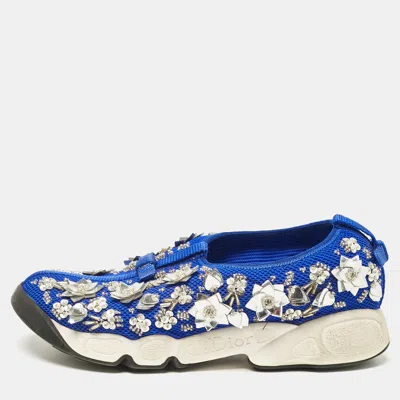 Pre-owned Dior Blue Mesh Fusion Crystal Embellished Slip On Sneakers Size 36.5