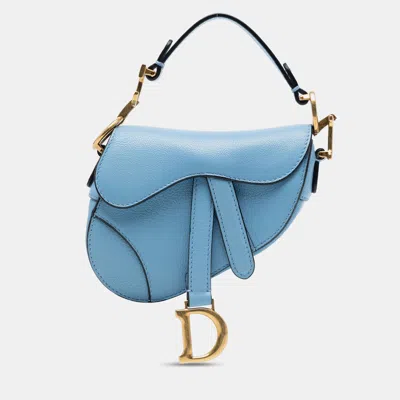 Pre-owned Dior Blue Micro Goatskin Saddle Bag