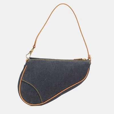 Pre-owned Dior Blue Mini Denim Saddle Pochette