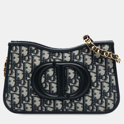 Pre-owned Dior Blue Mini Oblique Canvas Cd Signature Hobo