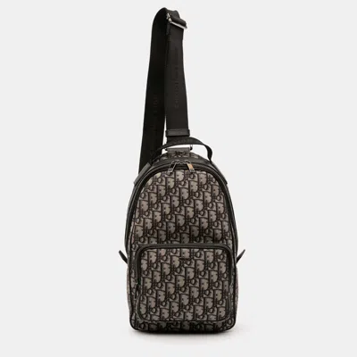 Pre-owned Dior Blue Mini Oblique Canvas Rider Sling Bag