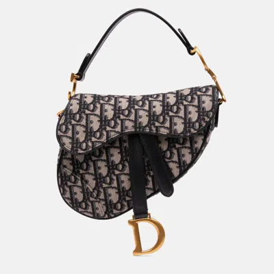Pre-owned Dior Blue Mini Oblique Canvas Saddle Bag