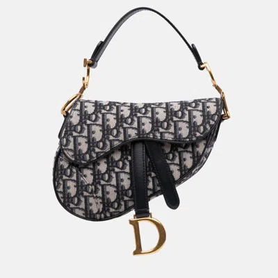 Pre-owned Dior Blue Mini Oblique Canvas Saddle Bag