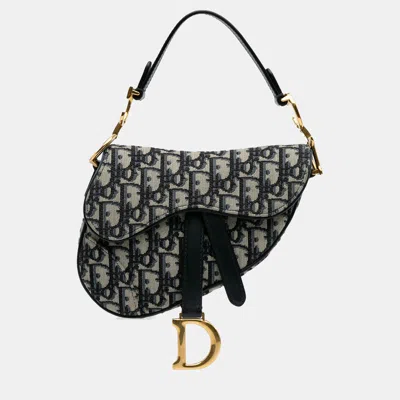 Pre-owned Dior Blue Mini Oblique Canvas Saddle Bag