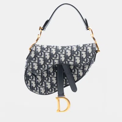 Pre-owned Dior Blue Mini Oblique Canvas Saddle Bag