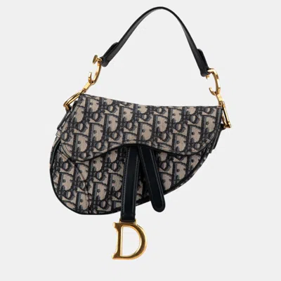 Pre-owned Dior Blue Mini Oblique Saddle