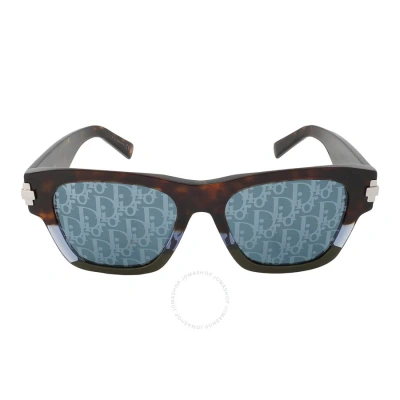 Dior Blue Mirror Logo Square Men's Sunglasses Blacksuit Xl S2u 92b8 In Blue / Dark