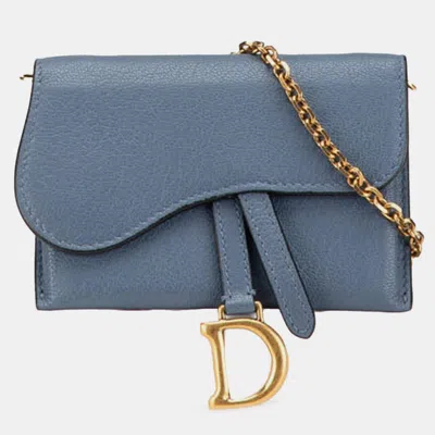 Pre-owned Dior Blue Nano Goatskin Saddle Chain Pouch