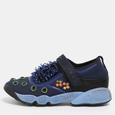 Pre-owned Dior Blue Neoprene And Mesh Fusion Embellished Velcro Strap Sneakers Size 35