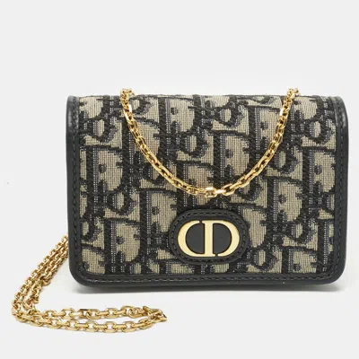 Pre-owned Dior Blue Oblique Canvas 30 Montaigne Chain Pouch
