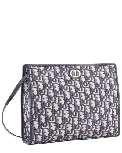 Dior Blue Oblique Canvas 30 Montaigne Zip Pouch Medium (authentic Pre-loved) In Multi
