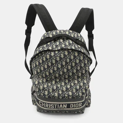 Pre-owned Dior Blue Oblique Canvas And Nylon Travel Backpack