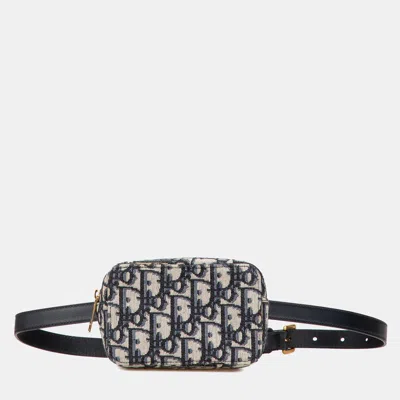 Pre-owned Dior Blue Oblique Canvas Belt Pouch