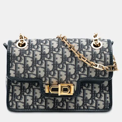 Pre-owned Dior Blue Oblique Canvas Cd Lock Chain Flap Crossbody