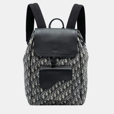 Pre-owned Dior Blue Oblique Canvas Saddle Backpack
