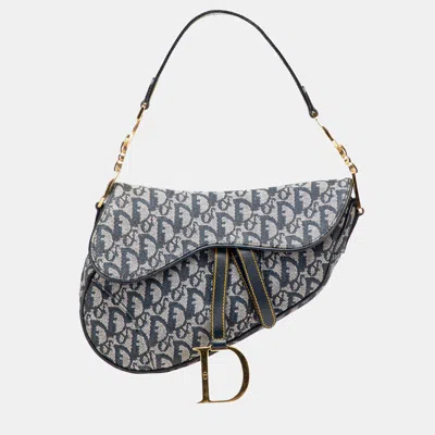 Pre-owned Dior Blue Oblique Canvas Saddle Bag