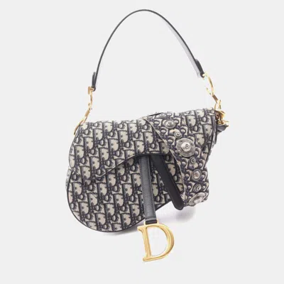 Pre-owned Dior Blue Oblique Canvas Saddle Bag