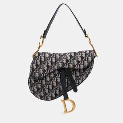 Pre-owned Dior Blue Oblique Canvas Saddle Bag