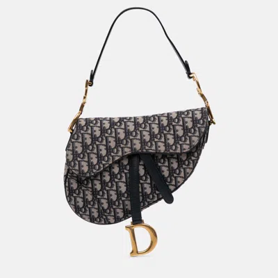 Pre-owned Dior Blue Oblique Canvas Saddle Bag