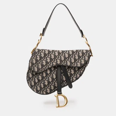Pre-owned Dior Blue Oblique Canvas Saddle Bag