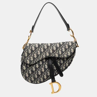 Pre-owned Dior Blue Oblique Canvas Saddle Bag