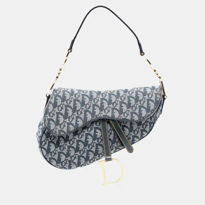 Pre-owned Dior Blue Oblique Canvas Saddle Bag