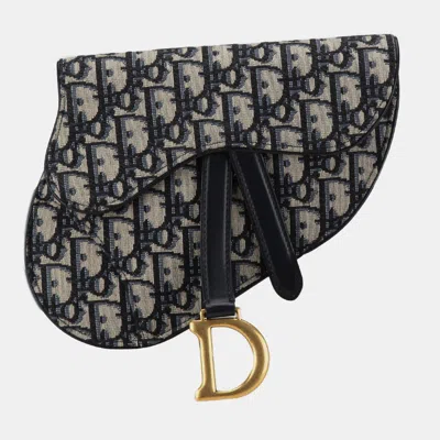 Pre-owned Dior Blue Oblique Canvas Saddle Belt Bag