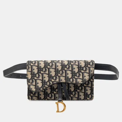 Pre-owned Dior Blue Oblique Canvas Saddle Belt Bag