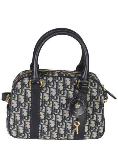 Dior Blue Oblique Canvas Small D Vibe Bowling Bag (authentic Pre-loved) In Black