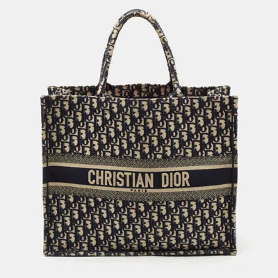 Pre-owned Dior Blue Oblique Embroidered Canvas Large Book Tote
