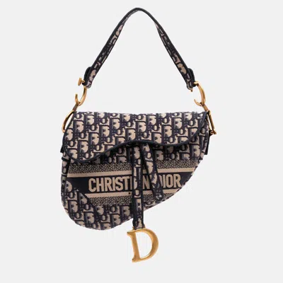Pre-owned Dior Blue Oblique Embroidered Canvas Saddle Bag