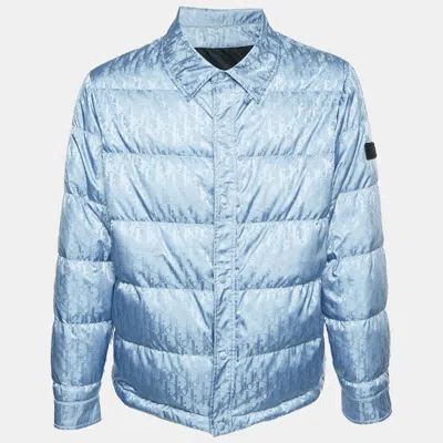 Pre-owned Dior Blue Oblique Jacquard Puffer Jacket L
