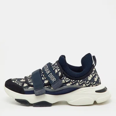 Pre-owned Dior Blue Oblique Neoprene And Suede D-wander Sneakers Size 40.5