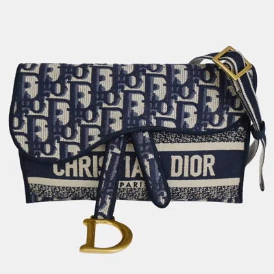 Pre-owned Dior Blue Oblique Saddle Slim Belt Pouch