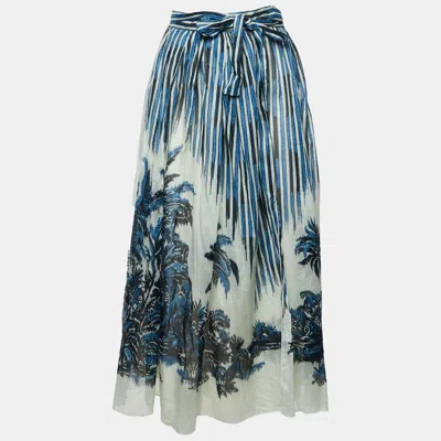 Pre-owned Dior Blue Palm Tree Stripe Print Cotton Wrap Midi Skirt S